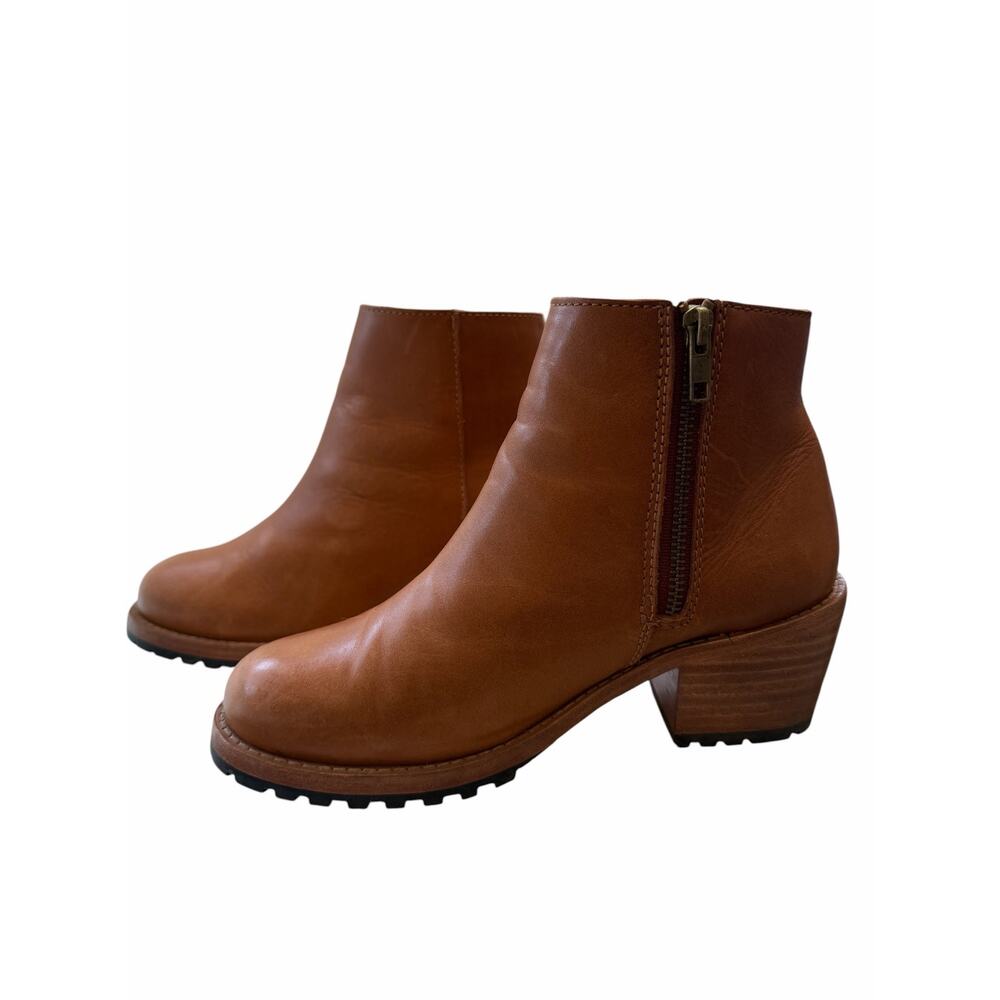 Patina Leather Ankle Boots Sz 7 Brown Block Heel Side Zip Comfort Booties - Picture 13 of 15